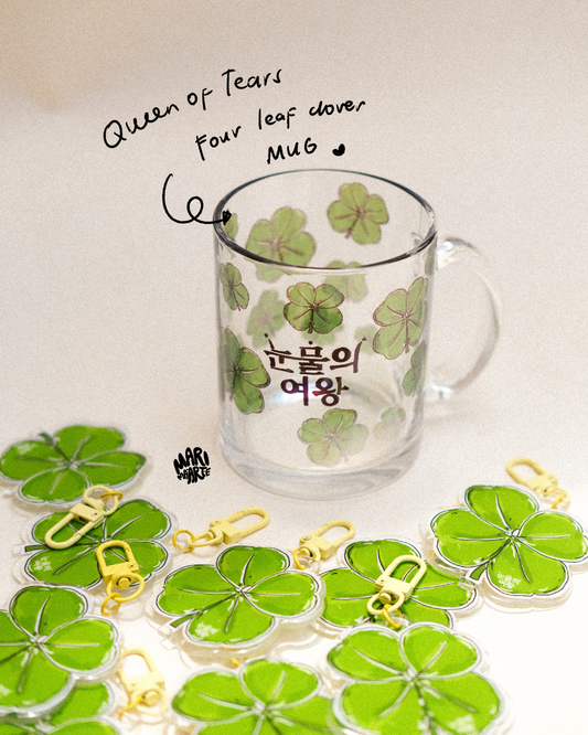 QUEEN OF TEARS FOUR LEAF CLOVER GLASS MUG