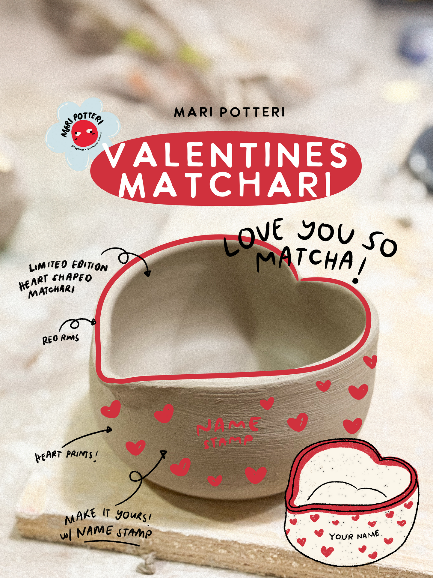 MARI POTTERI VALENTINES MATCHARI ( heart matcha bowl )