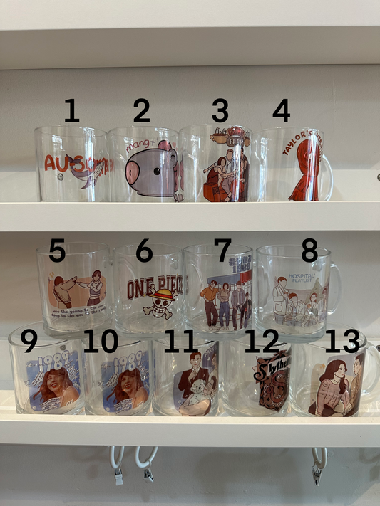 CLEAR GLASS MUGS 1-13