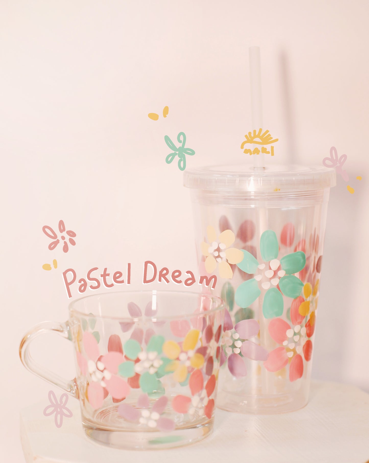 FLORAL GLASS MUG - PASTEL DREAM