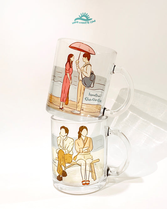 HOMETOWN CHA-CHA-CHA GLASS MUG 1 (PINK RAIN SCENE)