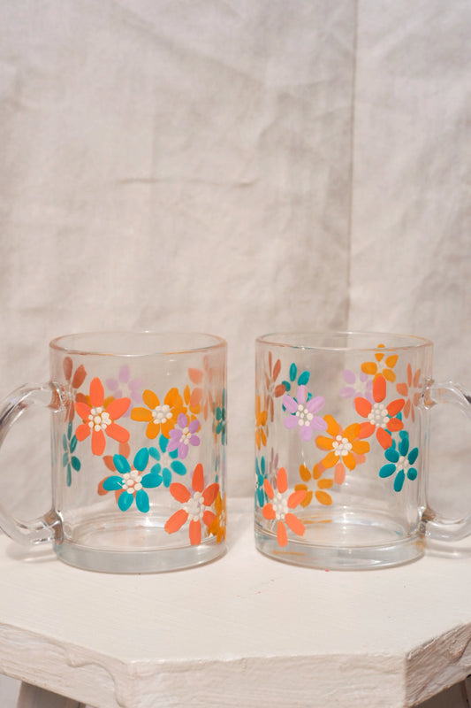 RETRO FLORAL GLASS MUG