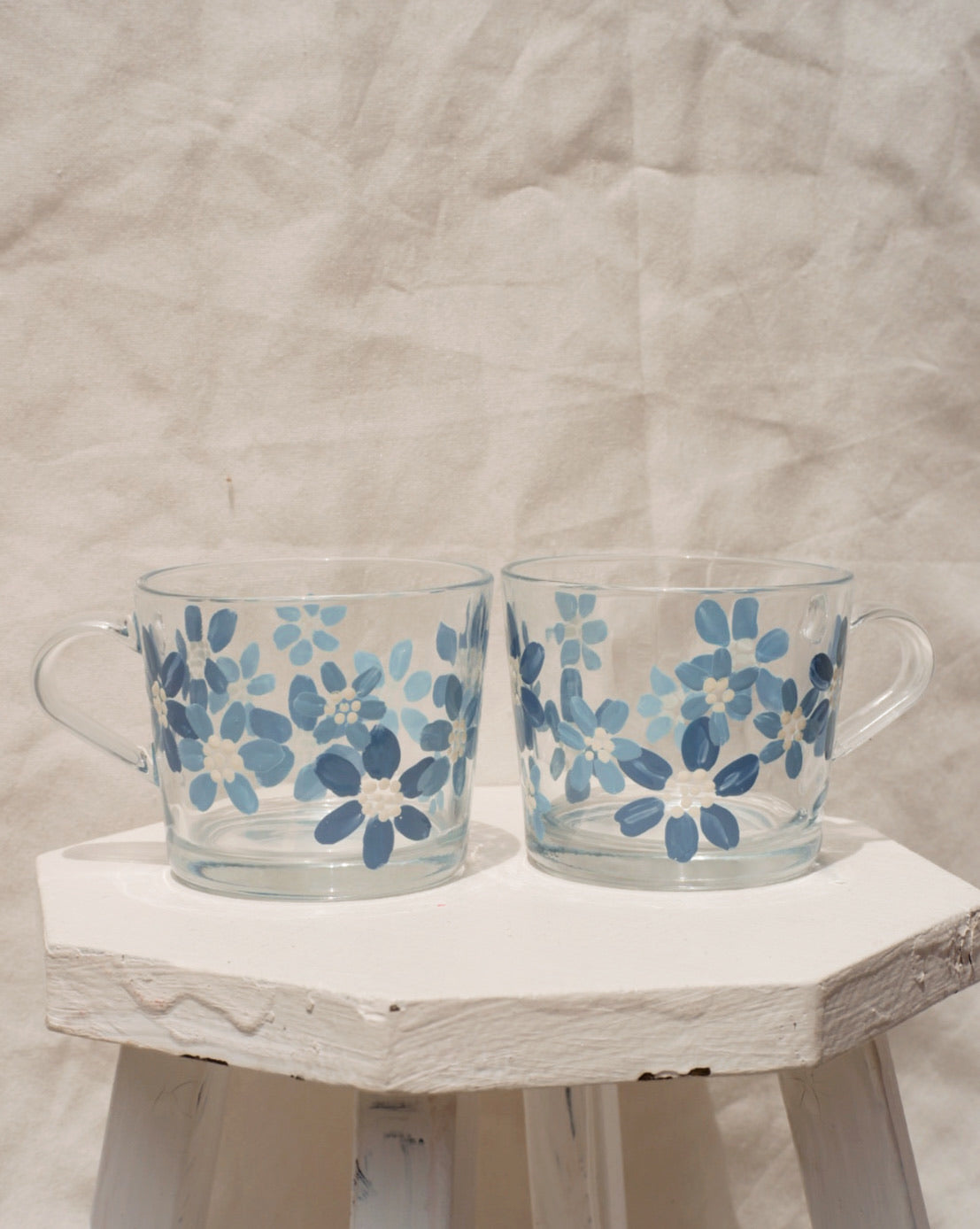 DUSTY BLUE FLORAL GLASS MUG - TAMMI MUG