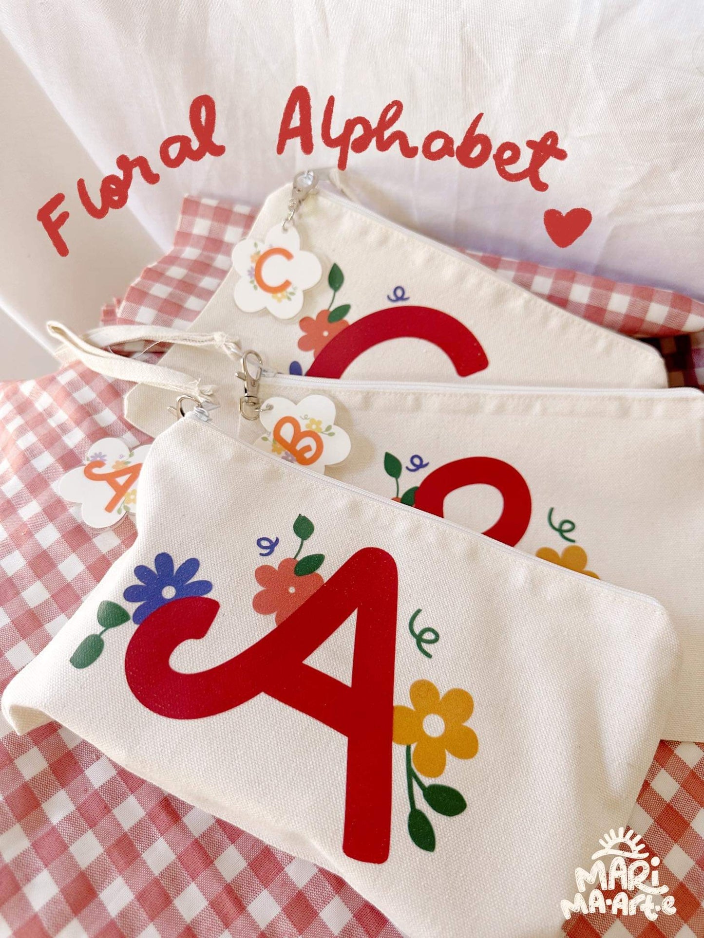 FLORAL ALPHABET POUCHES