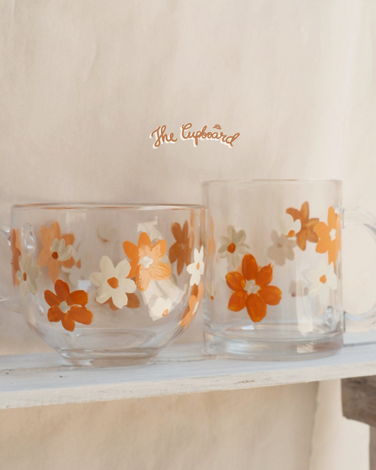 PEACH NUDE FLORAL GLASS MUG