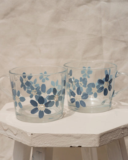 DUSTY BLUE FLORAL GLASS MUG - TAMMI MUG