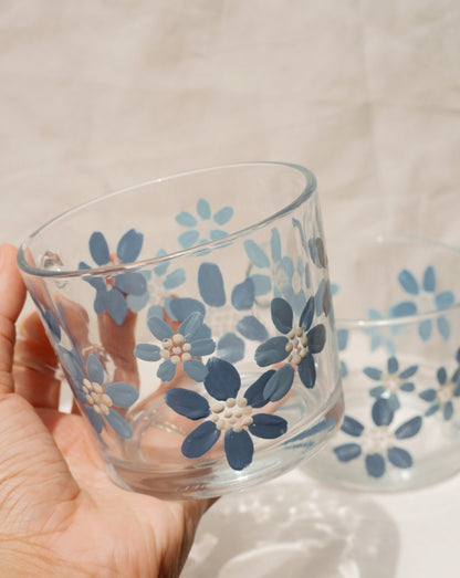 DUSTY BLUE FLORAL GLASS MUG - TAMMI MUG