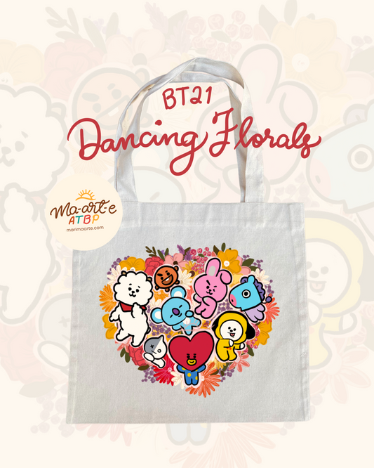 BT21 DANCING FLORALS TOTE BAG