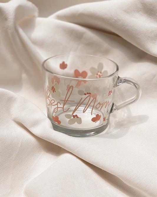 FLORAL GLASS MUG with CUSTOM PHRASE (TAMMI MUG)